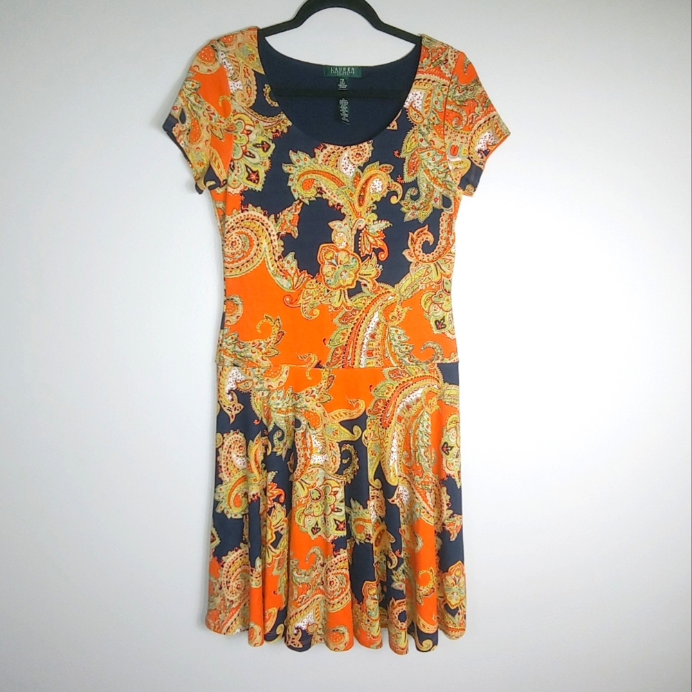PM Lauren Ralph Lauren Petite Paisley Print Fit & Flare Dress